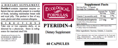 Pteridin-4 (2.5mg) - 60 capsules (formerly BH4 - TetrahydroBiopterin)