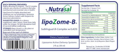 LipoZome B Complex Sublingual Liposome Spray - 2oz - INGREDIENTS