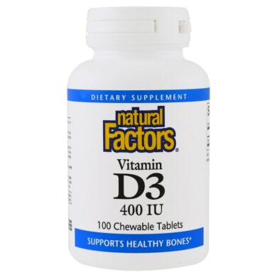 Vitamin D3, Strawberry Flavor, 400 IU, 100 Chewable Tablets
