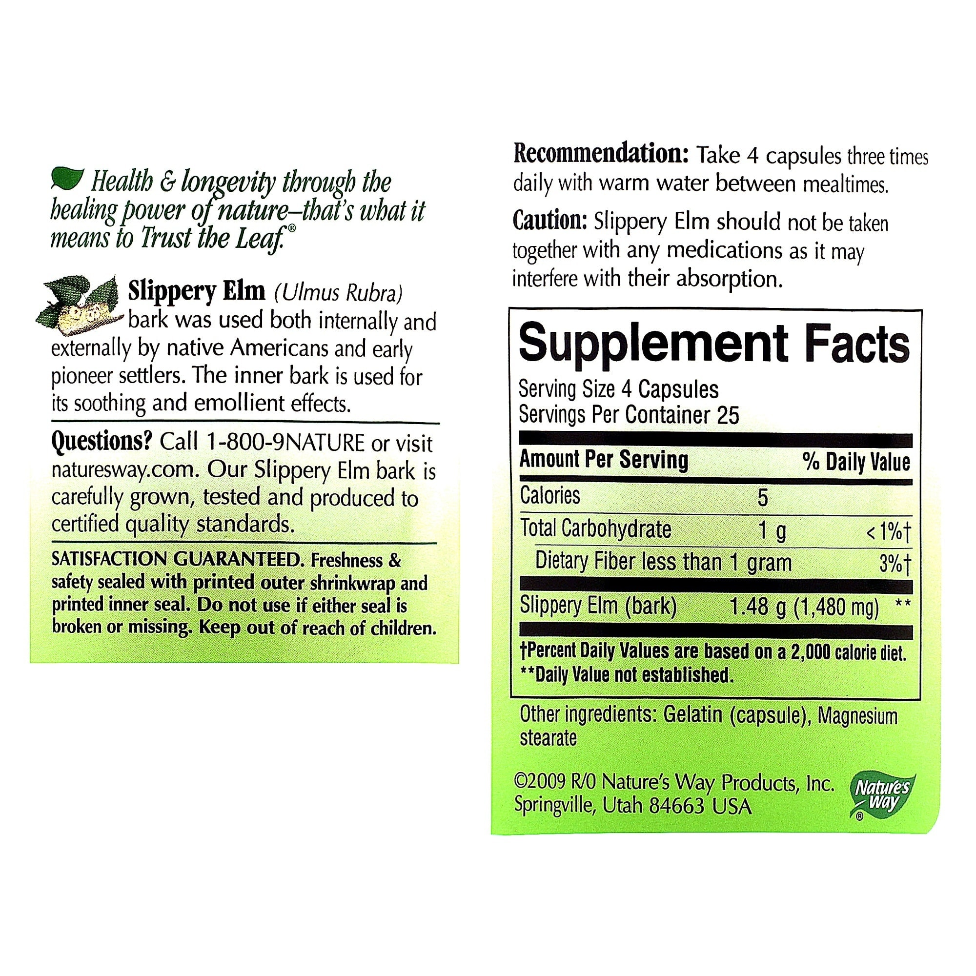 Natures Way Slippery Elm Bark--100 Capsules-370 MG