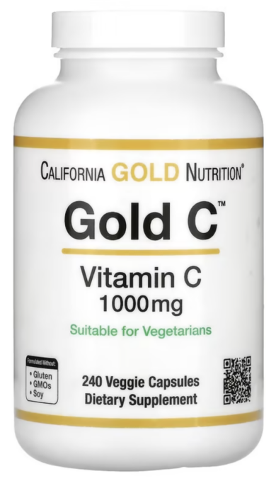 California Gold Nutrition, Gold C, USP Grade Vitamin C, 1,000 mg, 240 Veggie Capsules
